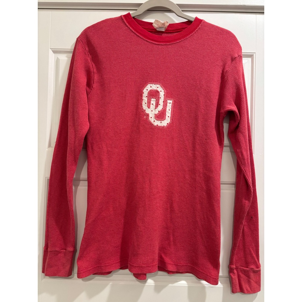 Vintage Oklahoma Sooners OU Thermal Waffle Knit Shirt Red AS Tees Medium USA